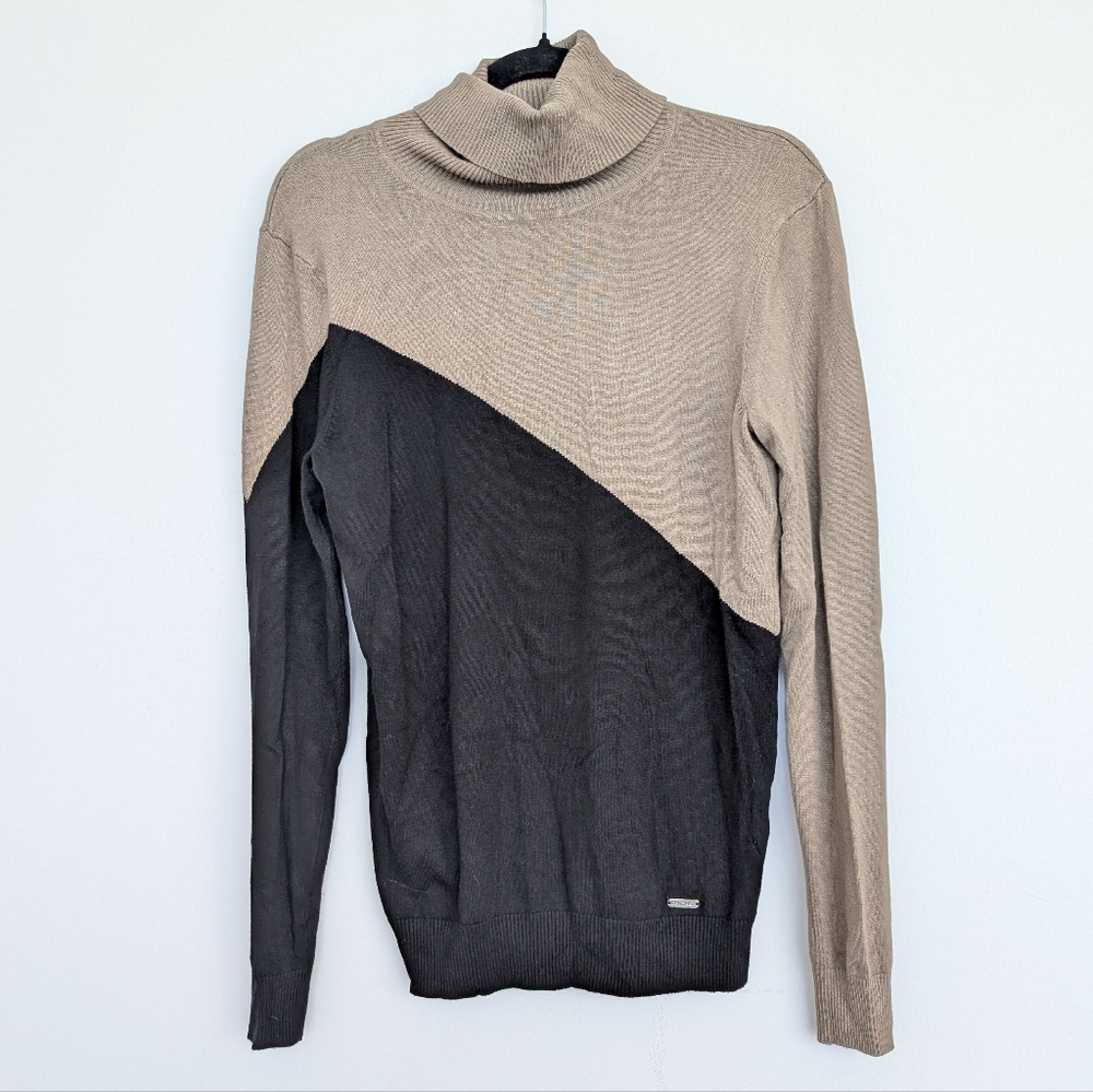 Calvin Klein Two Toned Colorblock Stretchy Turtleneck Women's Sweater Sz S